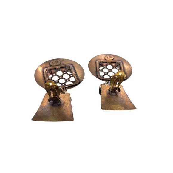 Vintage Marjorie Baer SF Clip-On Earrings Brutalist Mixed Metal Statement Dangle - Picture 4 of 8